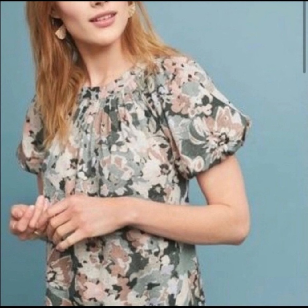 Anthropologie Maeve Puffed Sleeve Floral Linen Top Size XS